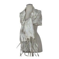 White and Brown Fringe Scarf